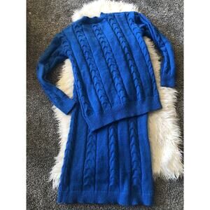 Chartou Cable Knit Sweater Skirt Set Knitwear Matching Outfit Size Small Blue LL